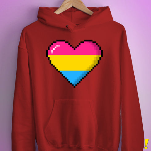 Pansexual Pride 8-Bit Pixel Heart Hoodie - Red